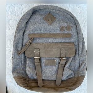 Sherpani Indie 100% Wool Laptop Backpack Gray Brown Faux Leather EUC